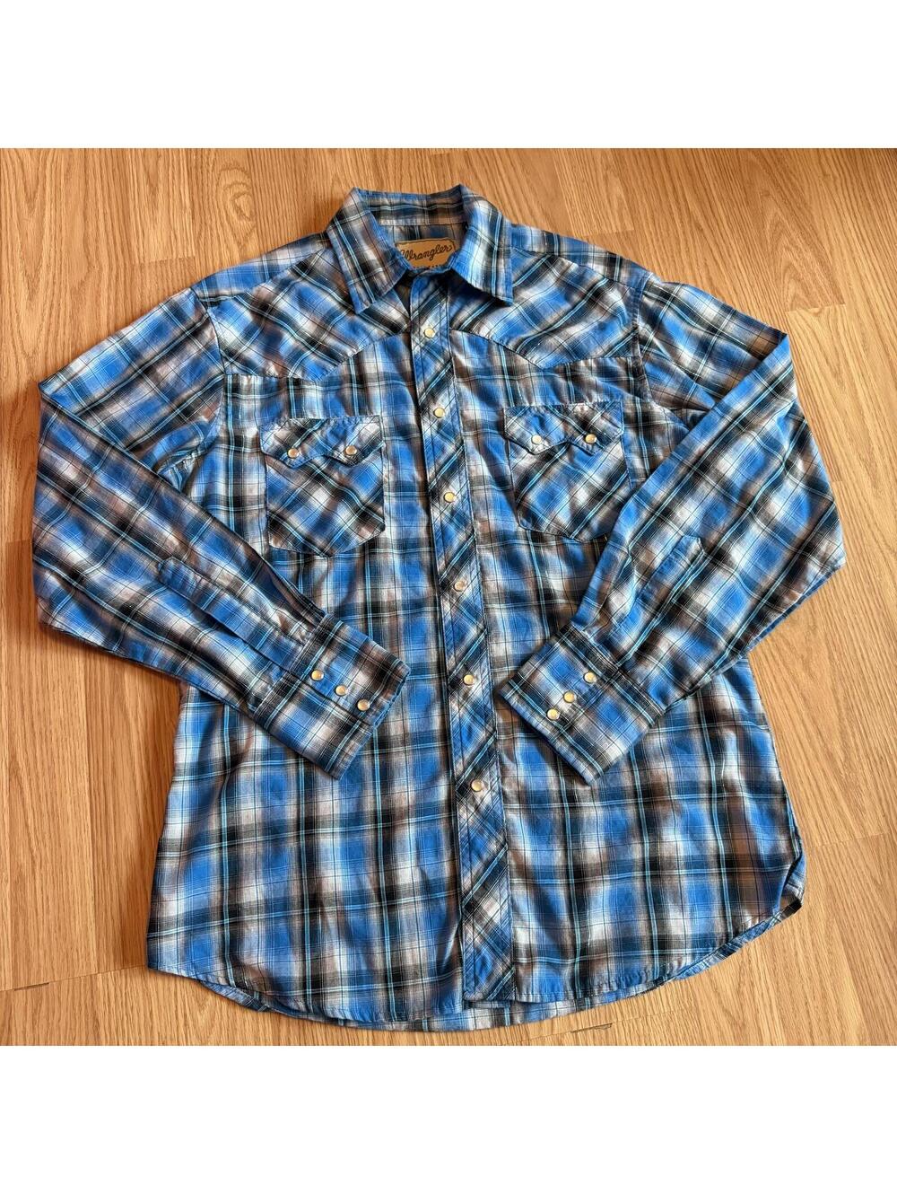 Wrangler Western Pearl Snap Blue Plaid Size Large